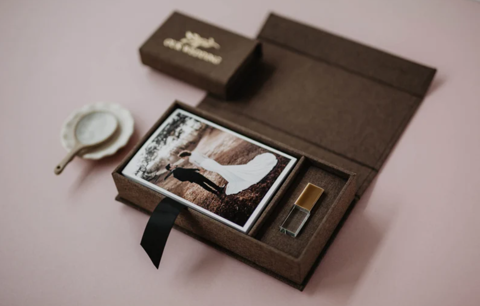 coffret album photo Boite à photos Boîte rangement photo et clé USB élégante pour mariage et souvenirs personnalisés