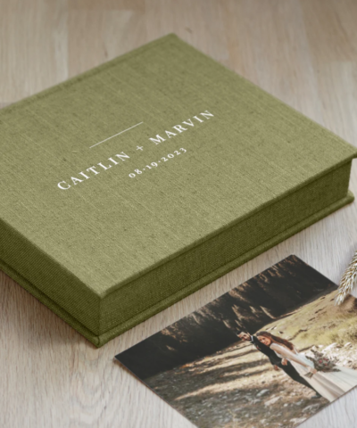 Boîte souvenir de mariage personnalisée en lin élégante