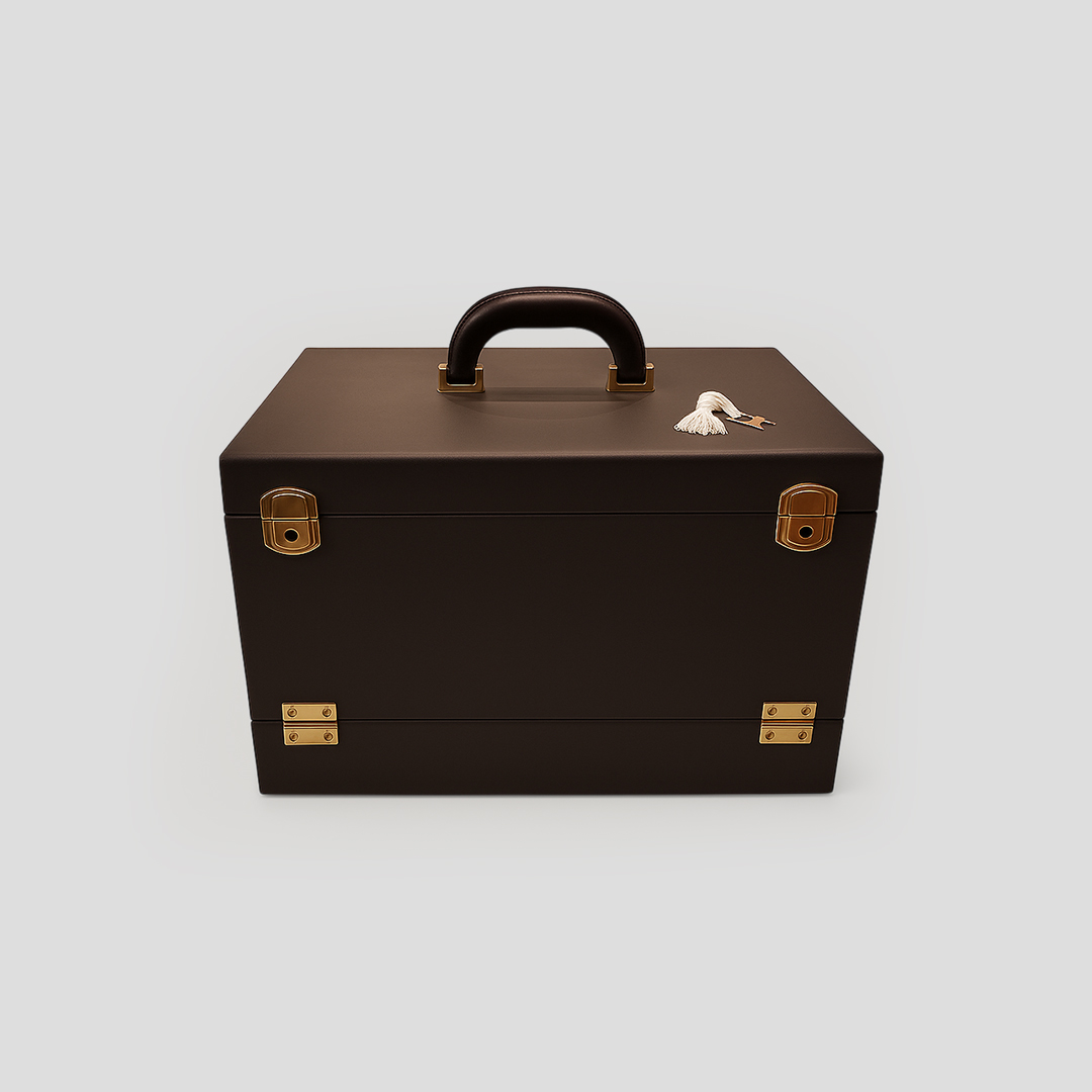 Coffret en cuir Coffret cadeau homme en cuir marron, multifonctionnel, pour bijoux, accessoires et documents précieux, idéal pour bureau ou usage personnel.