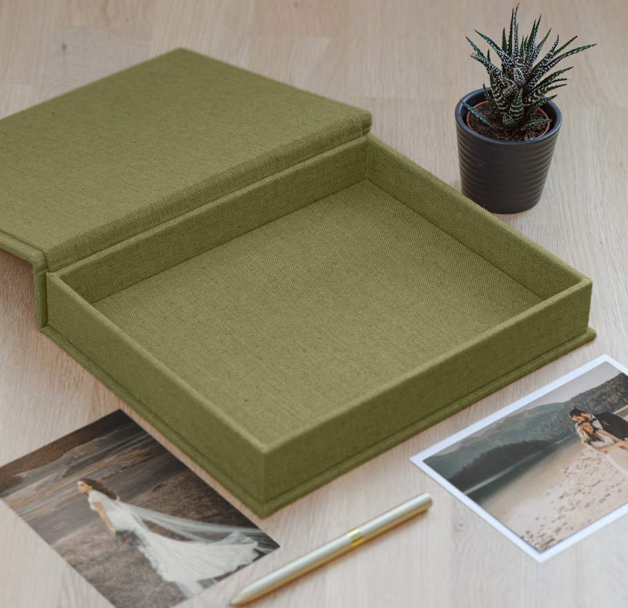 Boîte mémoire en lin pour souvenirs de mariage sur mesure