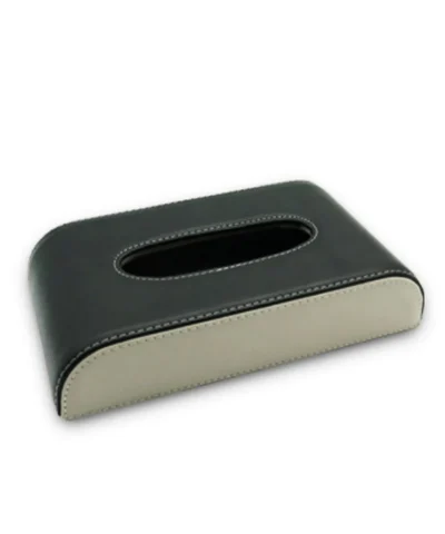 Étui à mouchoirs rectangulaire en cuir noir pour bureau ou voiture, idéal pour ranger des mouchoirs avec style et praticité