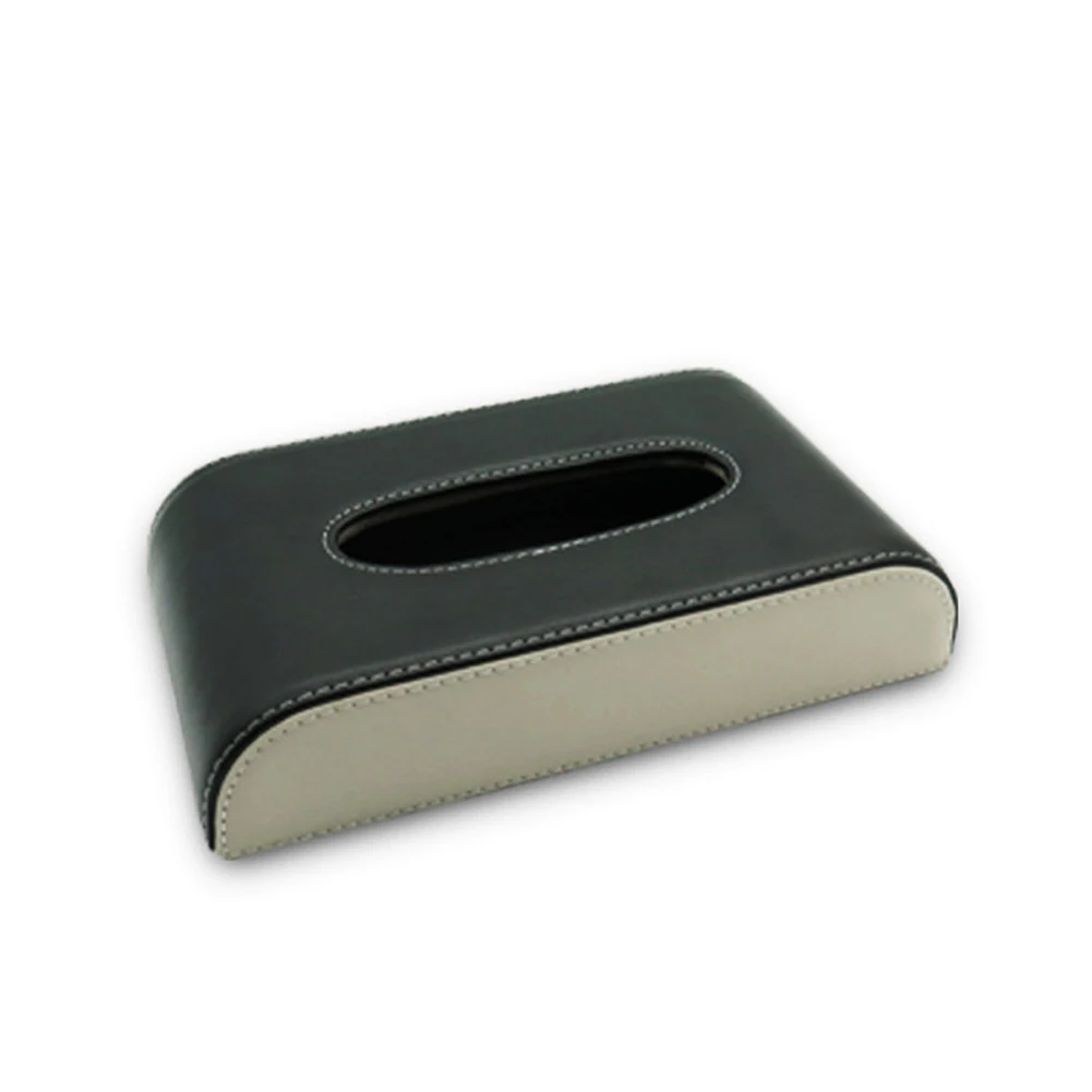 Étui à mouchoirs rectangulaire en cuir noir pour bureau ou voiture, idéal pour ranger des mouchoirs avec style et praticité