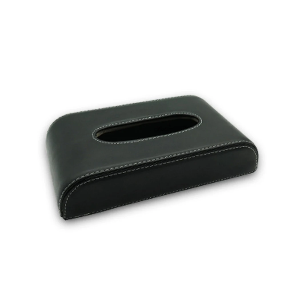 Boîte de mouchoirs noire rectangulaire en cuir, accessoire multifonction pour bureau, maison ou voiture.
