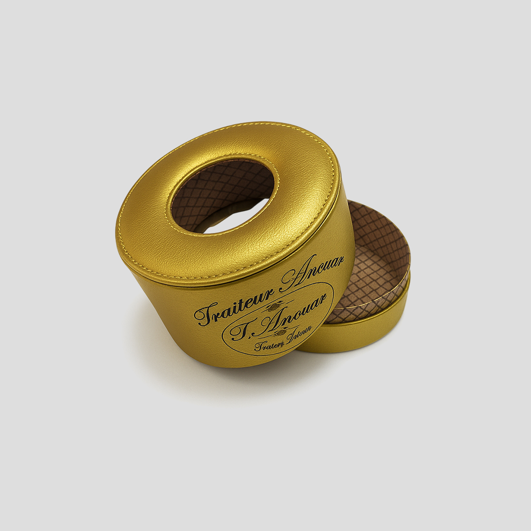 Coffret à Mouchoirs Rond Doré Boite à mouchoirs personnalisée - Packity.